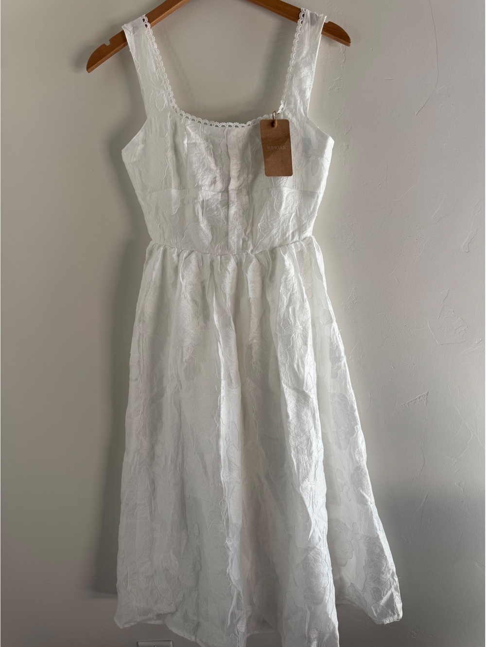 RIHOAS White Lace Midi Dress Women’s XS Cottagecore Romantic NWT